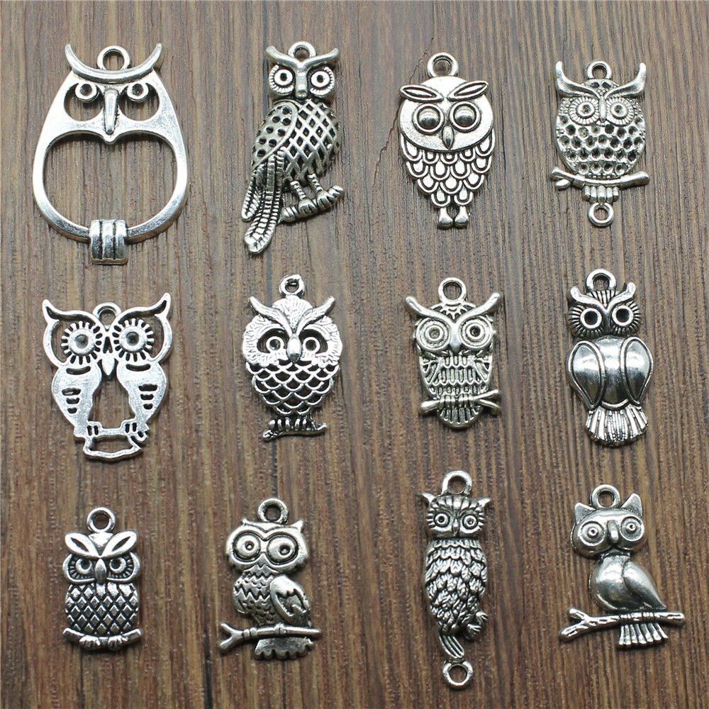 Vintage Fashion Nova - 10pcs Charms Owl Antique Silver Color