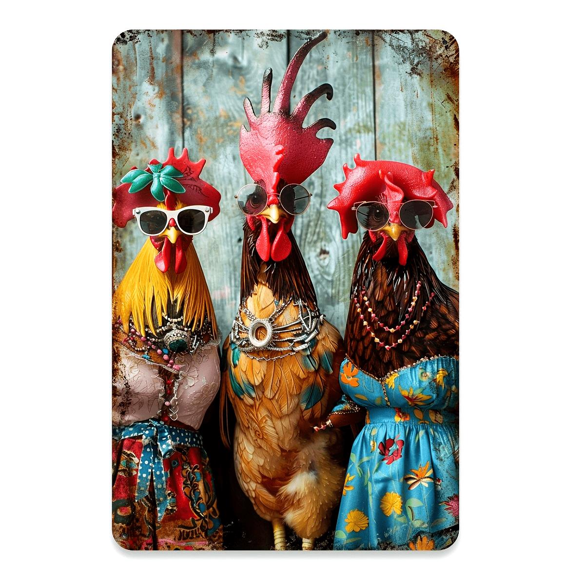 Vintage Fashion Art - Chic Vintage Chicken Tin Sign, Fashionable
