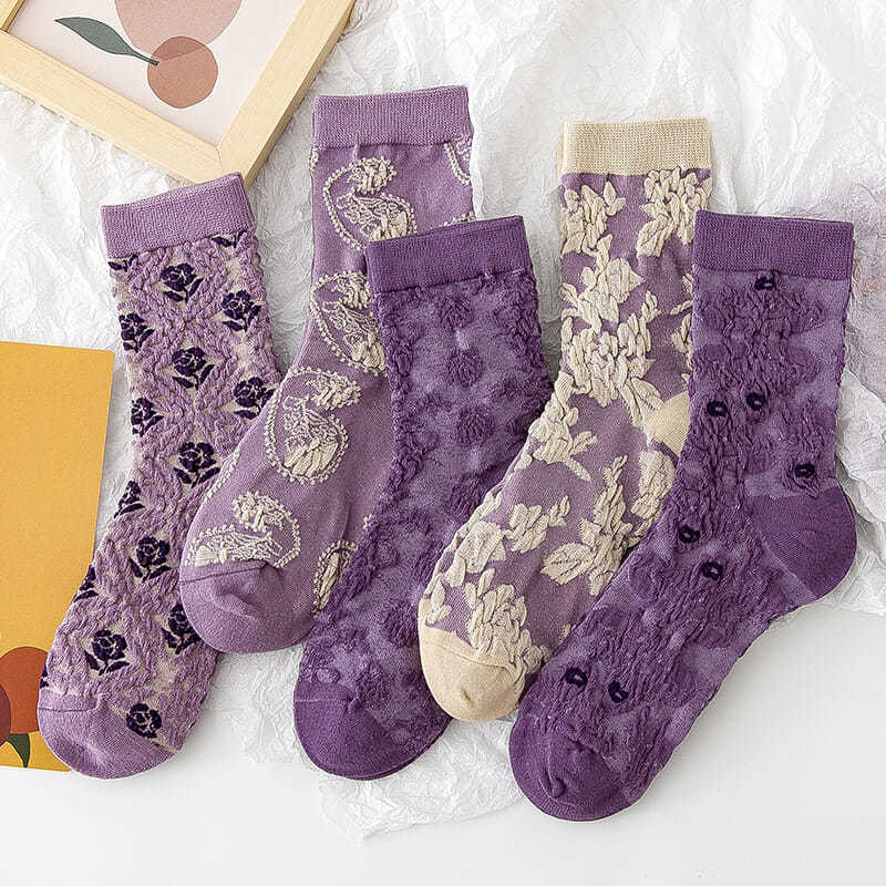 Retro Vintage Korean Fashion - Fashion Purple Floral Embroidery Women's Cotton