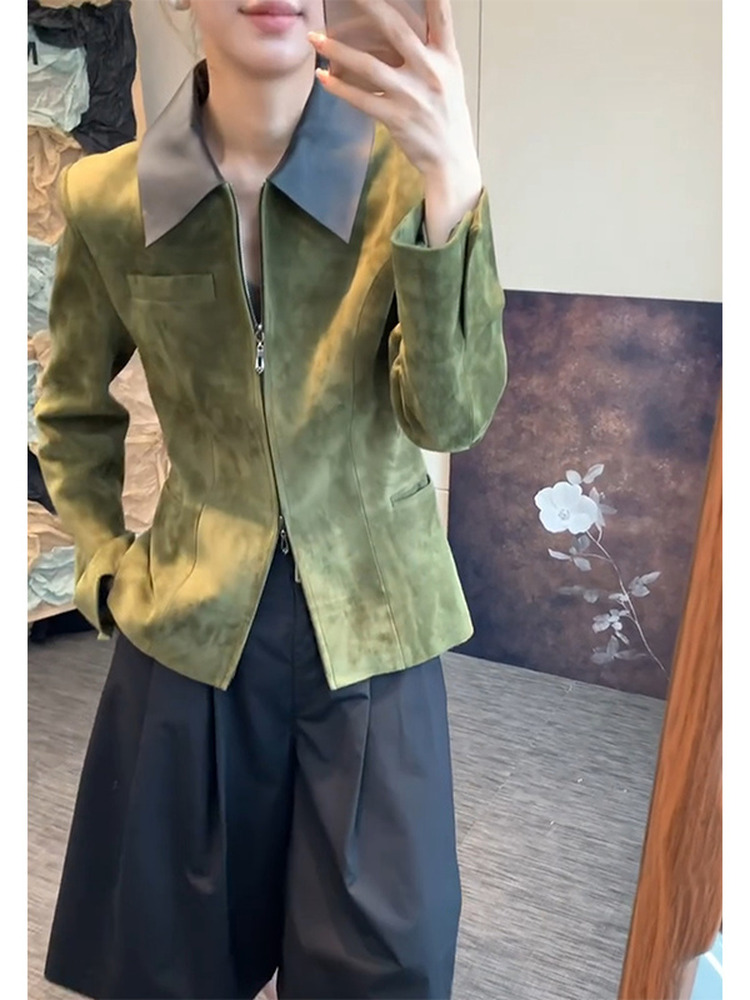 Retro Style Green Suede Jacket - огляд і ціна Retro Vintage Korean Fashion