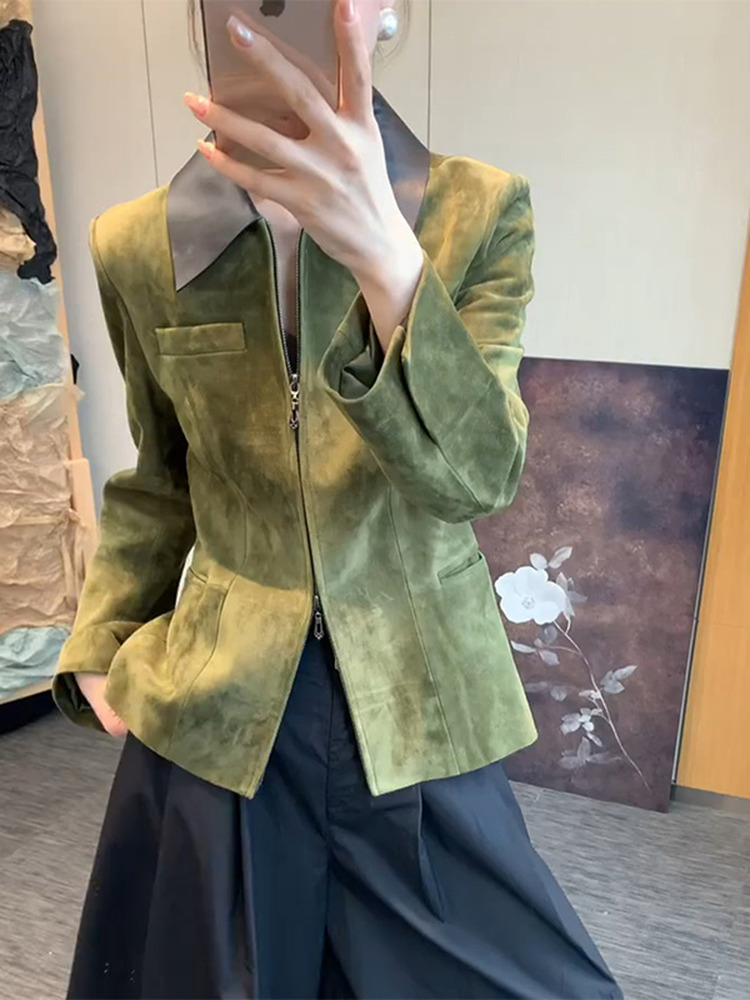 Retro Style Green Suede Jacket - огляд і ціна Retro Vintage Korean Fashion