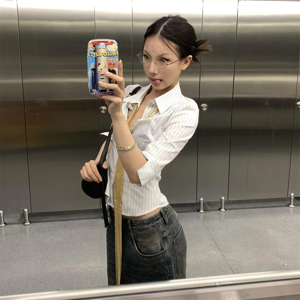 Striped Shirt Women Casual Str - огляд і ціна Retro Vintage Korean Fashion