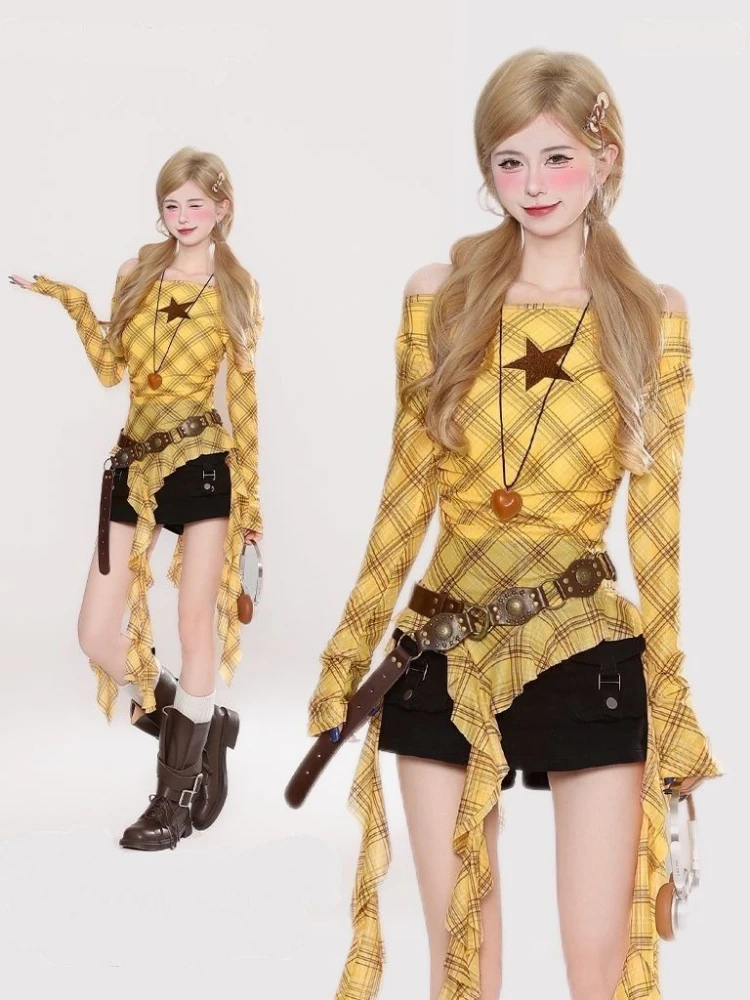Y2K Plaid Slash Neck Vintage T - огляд і ціна Vintage Fashion Aesthetic