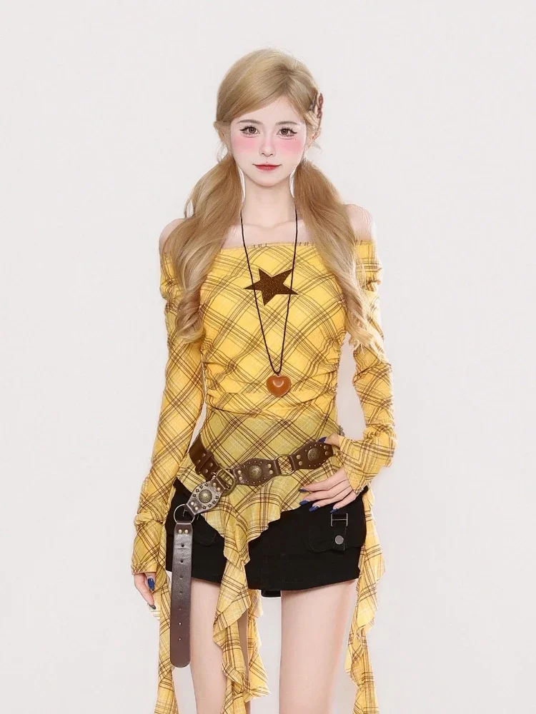 Y2K Plaid Slash Neck Vintage T - огляд і ціна Vintage Fashion Aesthetic