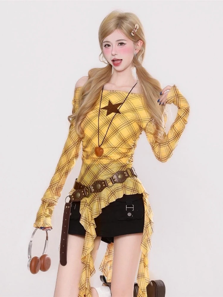 Y2K Plaid Slash Neck Vintage T - огляд і ціна Vintage Fashion Aesthetic