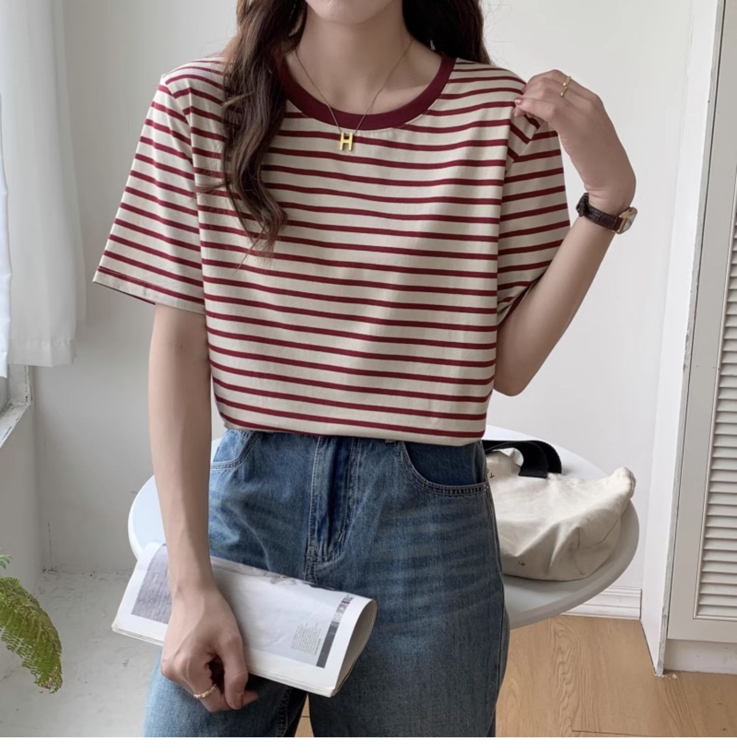 Vintage Striped T-shirt Women  - огляд і ціна Retro Vintage Korean Fashion