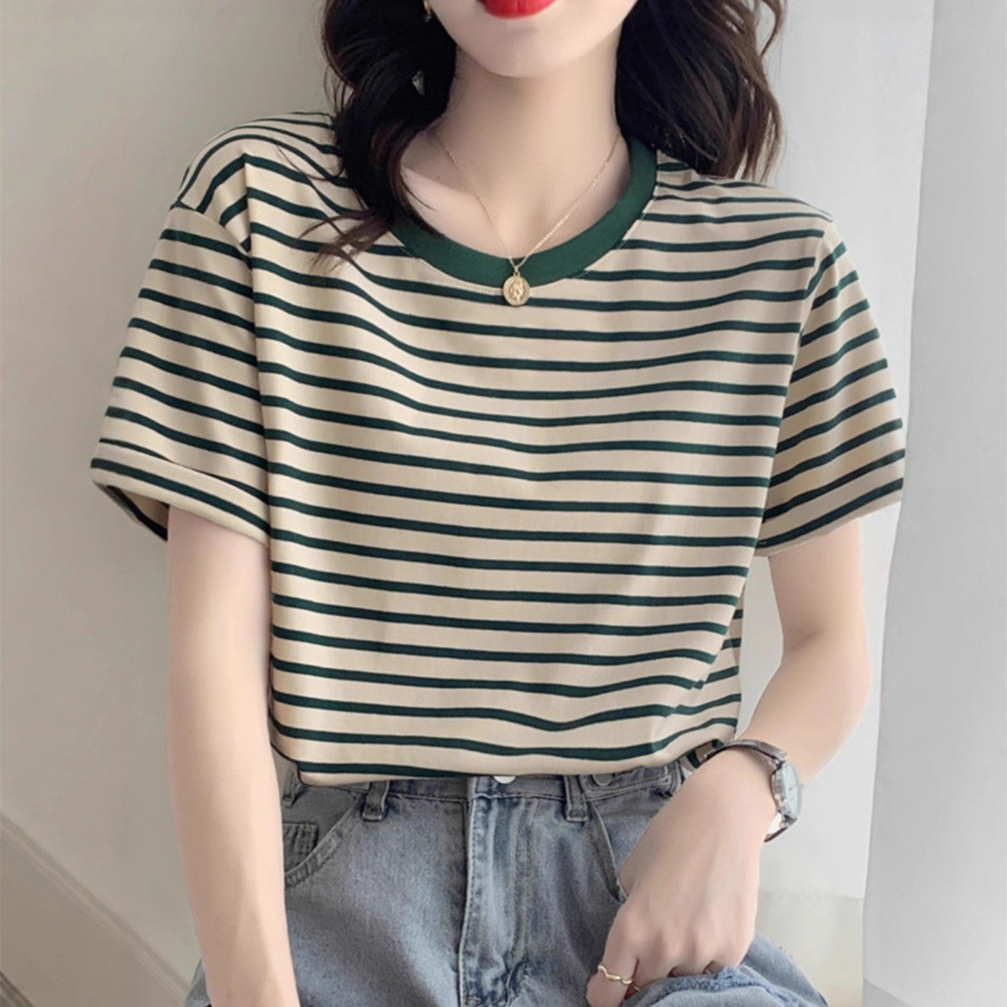 Vintage Striped T-shirt Women  - огляд і ціна Retro Vintage Korean Fashion