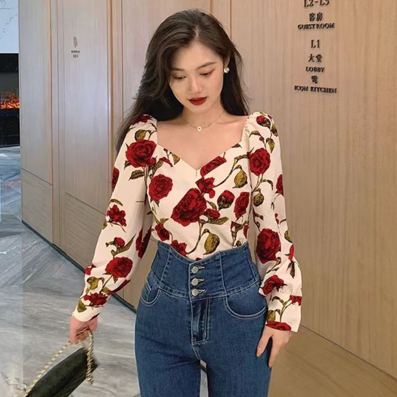 S-3XL Rose Blouses for Women S - огляд і ціна Retro Vintage Korean Fashion