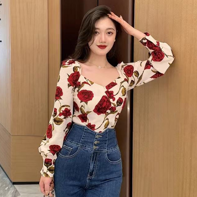 S-3XL Rose Blouses for Women S - огляд і ціна Retro Vintage Korean Fashion
